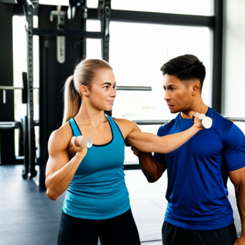 Home 20 **
A fully clothed professional female sports trainer in modest athletic wear, assisting a young athlete with weightlifting in a modern, well-equipped gym. The scene is bright and motivating, with other athletes working out in the background. Perfect anatomy, natural pose, well-formed hands, proper finger count, high resolution, safe for work, appropriate content, family-friendly.
**