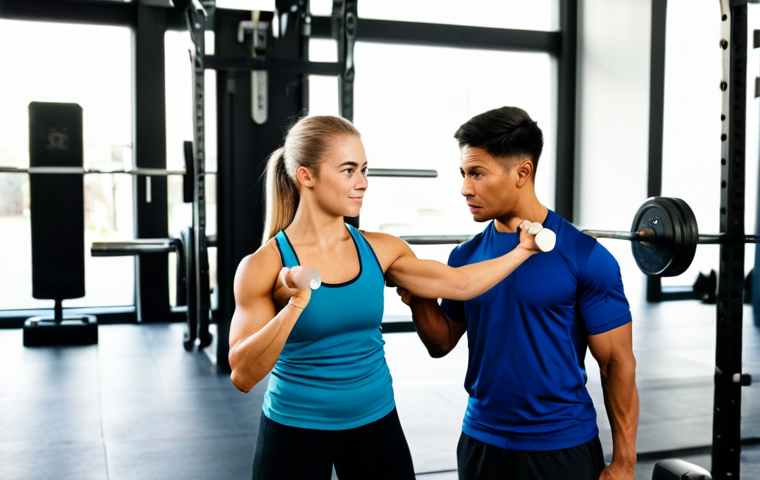 **

A fully clothed professional female sports trainer in modest athletic wear, assisting a young athlete with weightlifting in a modern, well-equipped gym. The scene is bright and motivating, with other athletes working out in the background. Perfect anatomy, natural pose, well-formed hands, proper finger count, high resolution, safe for work, appropriate content, family-friendly.

**