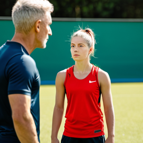 Home 11 Aspiring Young Athlete**
"A young, fully clothed athlete (male or female, specify if desired) in appropriate sportswear, attentively listening to a coach during a training session on a sunny sports field. The coach is demonstrating a technique. Focus on the athlete's determined expression. Safe for work, appropriate content, family-friendly, perfect anatomy, natural pose, professional sports photography."
**
